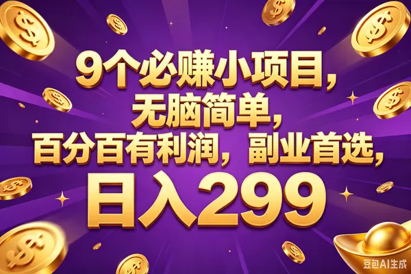 (18736期)9个必赚的小项目,百分百赚元子,无脑简单,副业首选,日入299+ (18736期)9个必赚的小项目,百分百赚元子,无脑简单,副业首选,日入299+