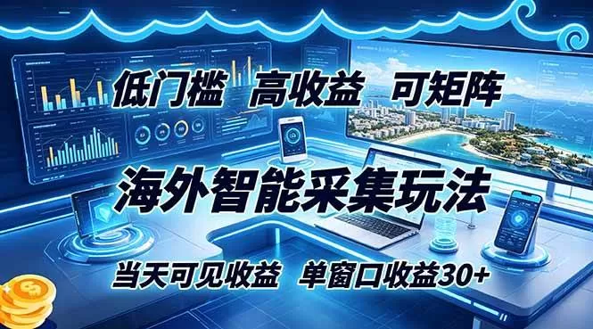 （18955期）海外智能采集玩法，低门槛高单价可矩阵，当天可见收益，单窗口30+
