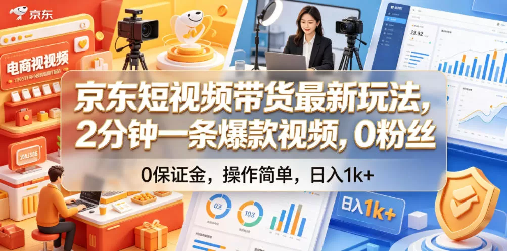 京东短视频带货最新玩法,2分钟一条爆款视频,0粉丝,0保证金,操作简单,日入1k+【揭秘】 京东短视频带货最新玩法,2分钟一条爆款视频,0粉丝,0保证金,操作简单,日入1k+【揭秘】